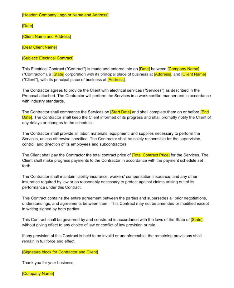 ServiceTitan's Free Electrical Contract Template