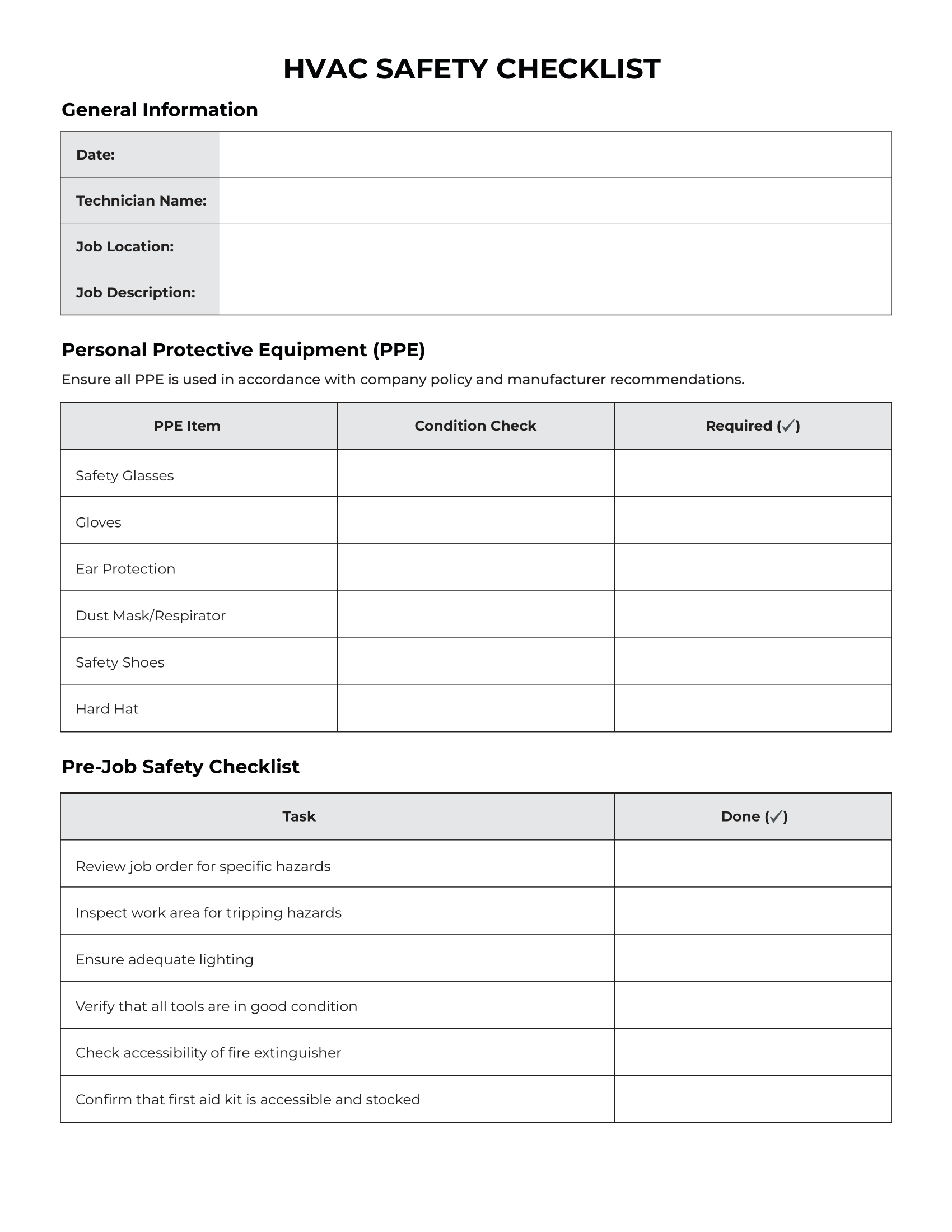 HVAC Safety Checklist: Page 1 of 3