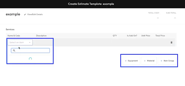Create Estimate Template: Example