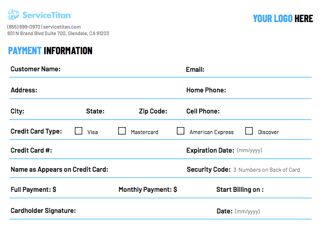ServiceTitan's Free Quote & Estimate Template: Payment Information section