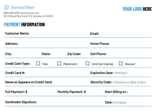 ServiceTitan's Free Quote & Estimate Template: Payment Information section