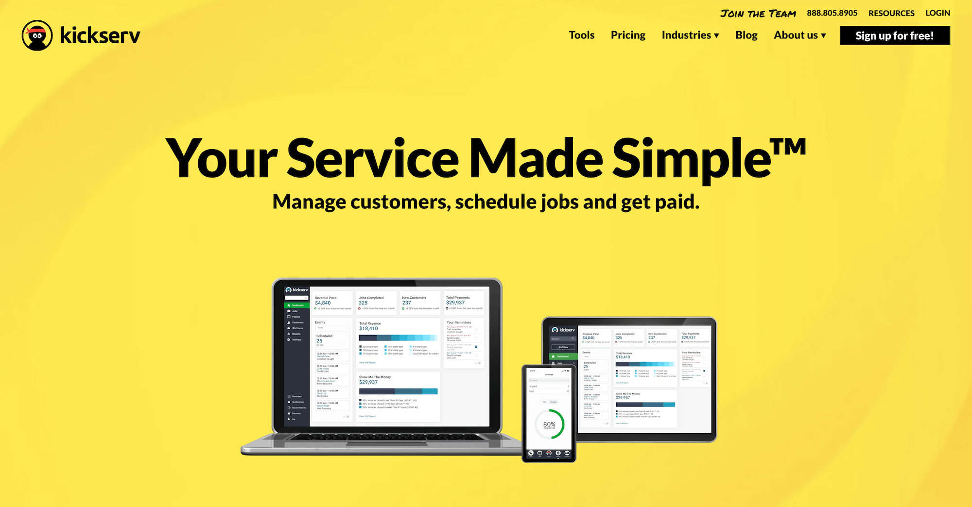 Kickserv homepage: Your Service Made Simple™