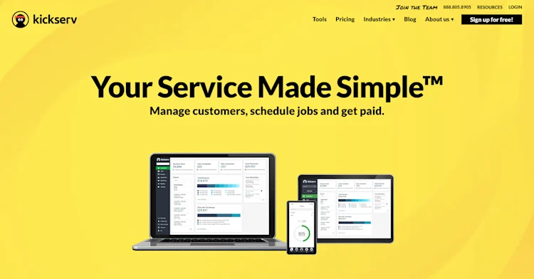 Kickserv homepage: Your Service Made Simple™
