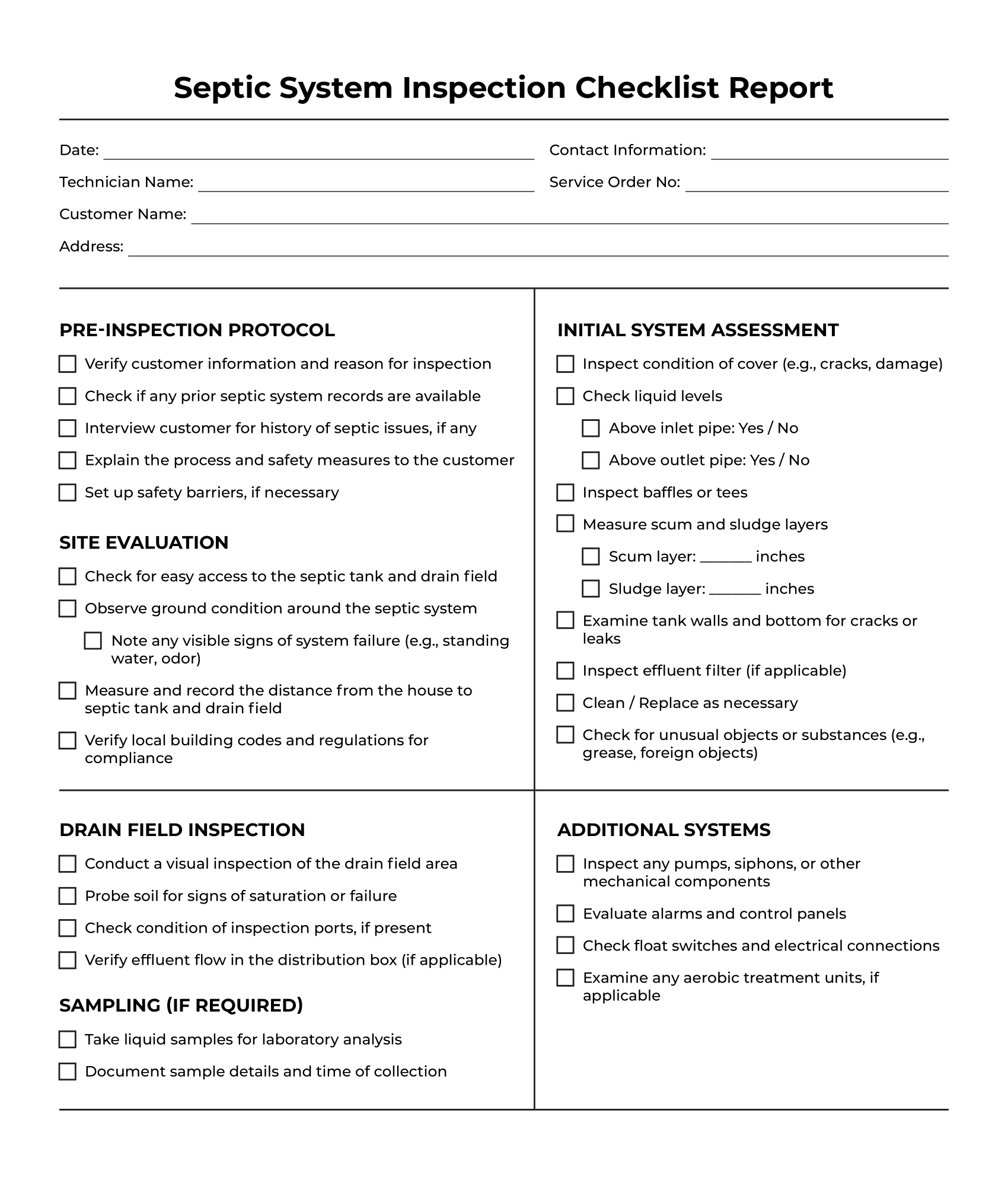 Septic System Inspection Checklist Report [PDF]
