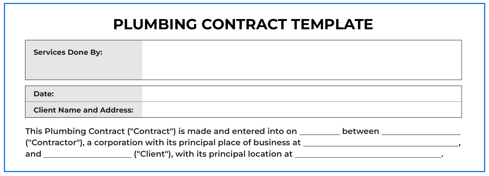 Plumbing Contract Template: Client Details section