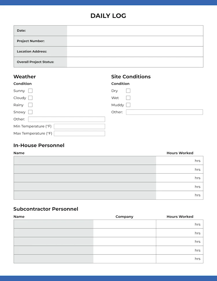 Subcontractor Daily Report Template: Page 1 of 3