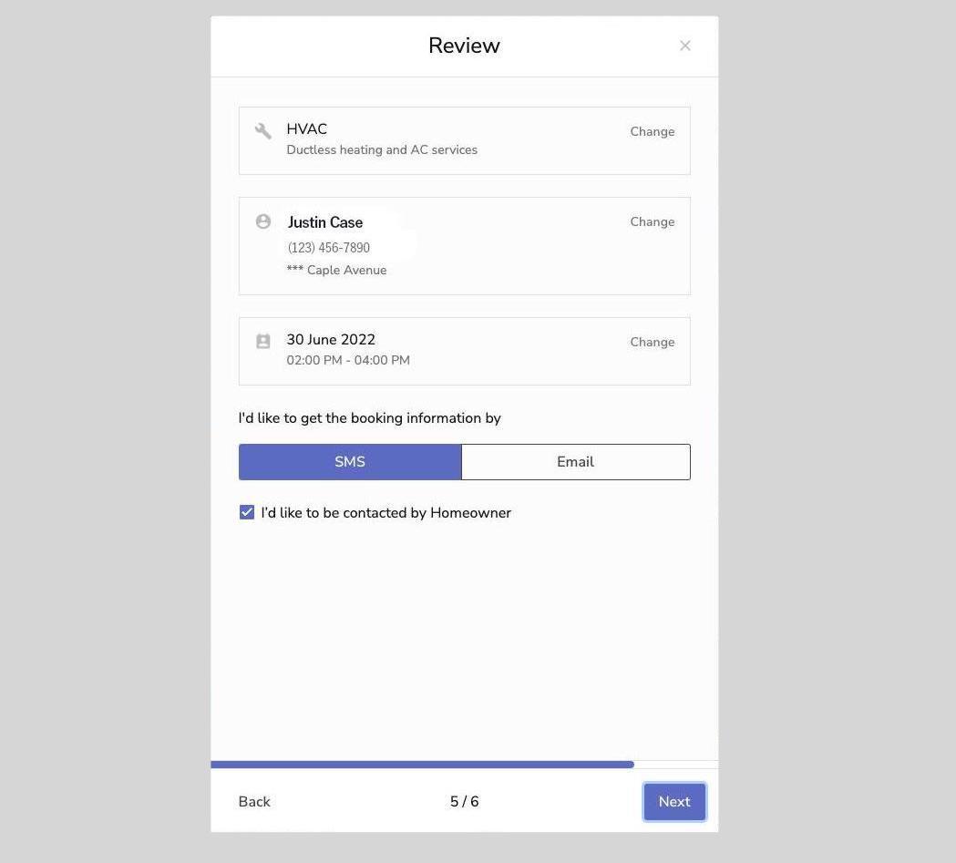 Review Appointment Details: Customer Name, Service Needed, Time and Date