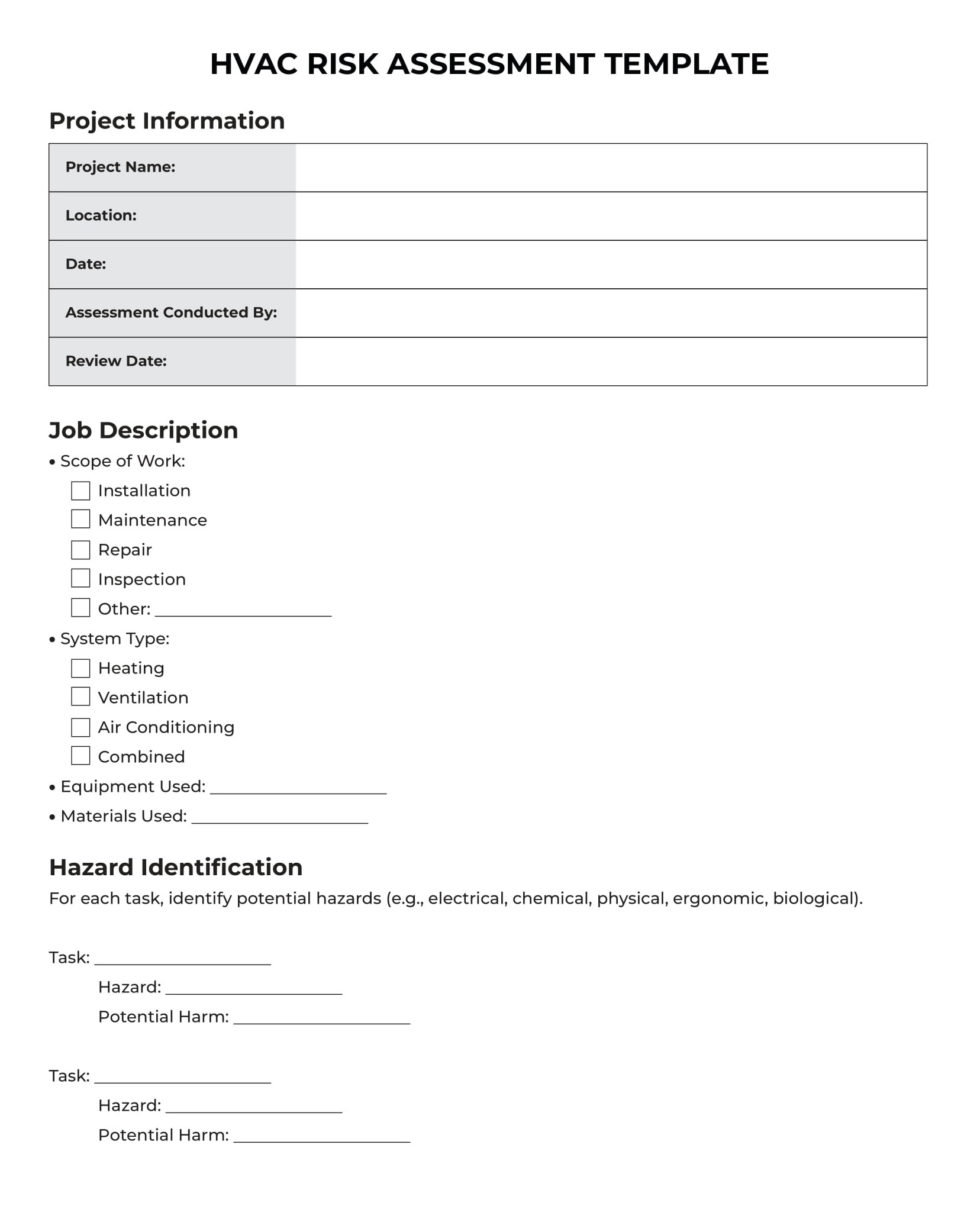 HVAC Risk Assessment Template: Page 1 of 4