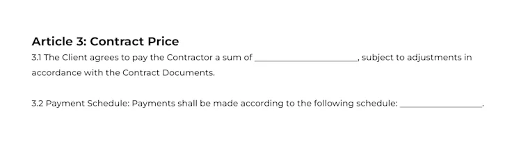 Plumbing Construction Contract Template: Payment Information