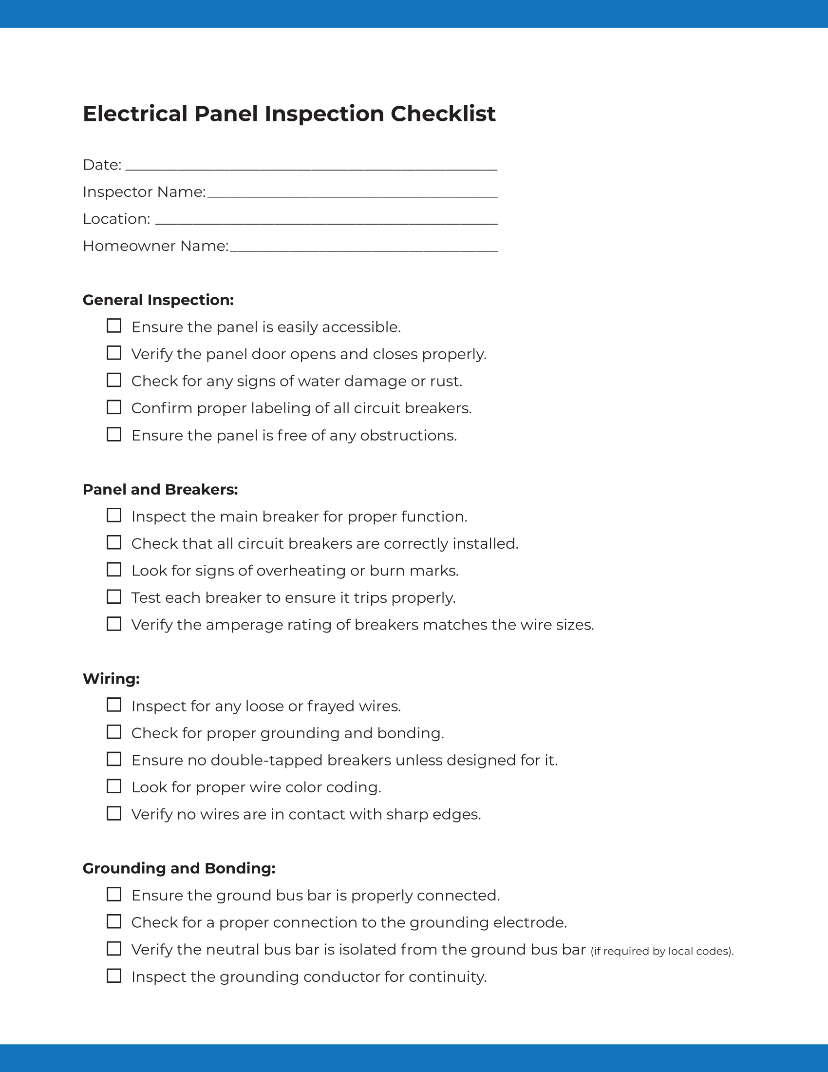 ServiceTitan's Free Electrical Panel Inspection Checklist: Page 1 of 2