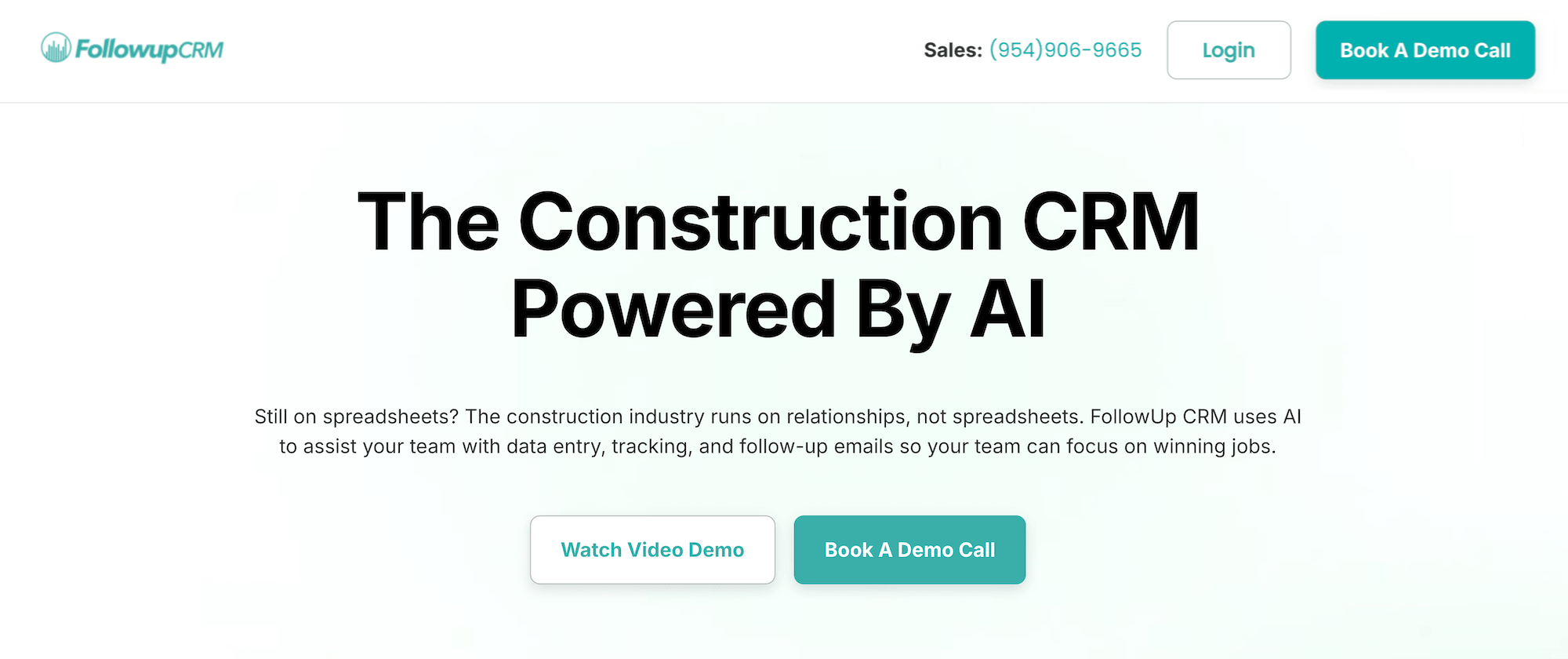 Followup CRM homepage: The Construction CRM Powered by AI