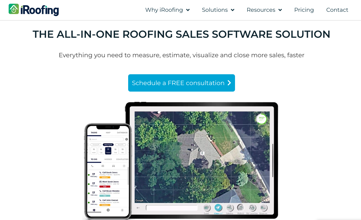 iRoofing homepage: The all-in-one roofing sales software solution