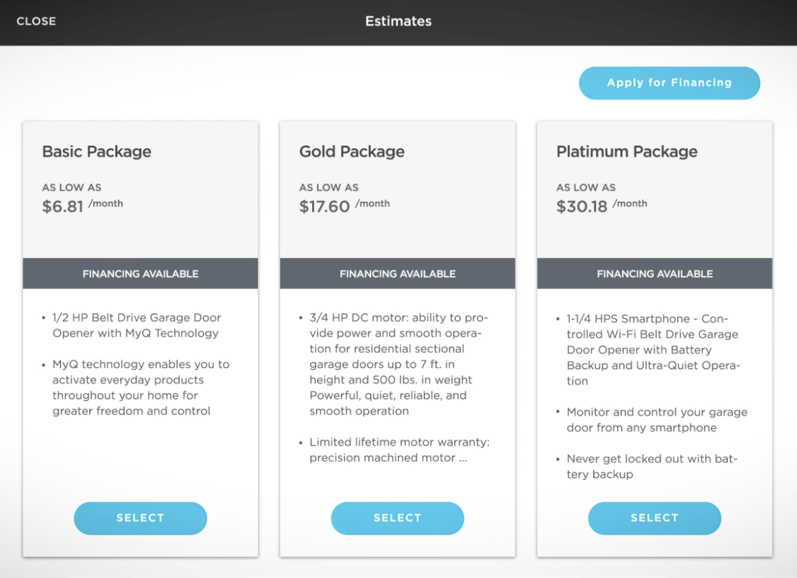 Financing - Low monthly payment estimate presentation
