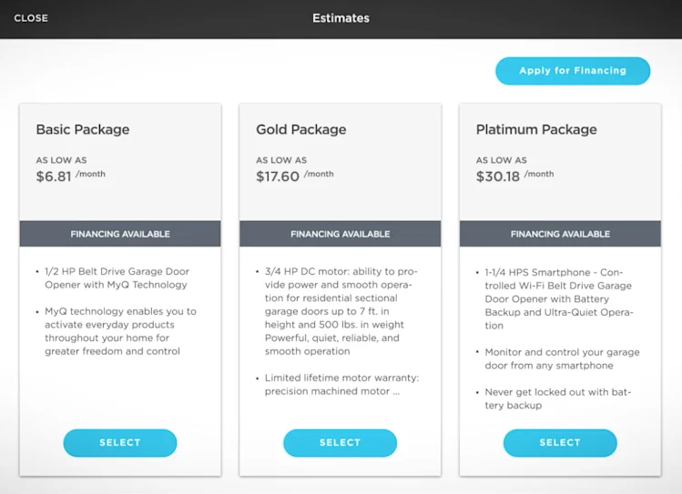 Financing - Low monthly payment estimate presentation