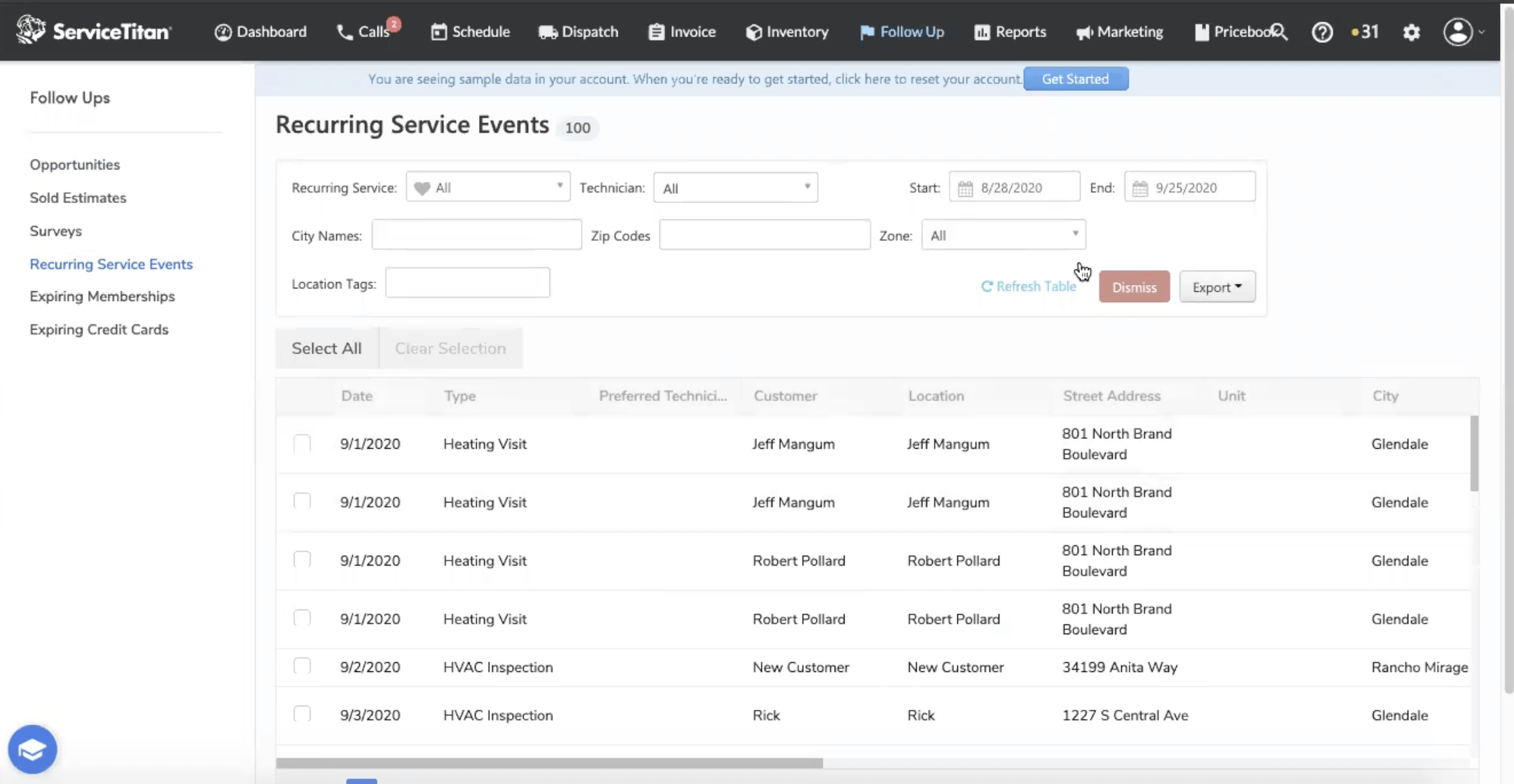 Homepage for managing electrical service agreements in ServiceTitan