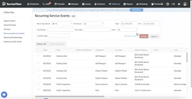 Homepage for managing electrical service agreements in ServiceTitan