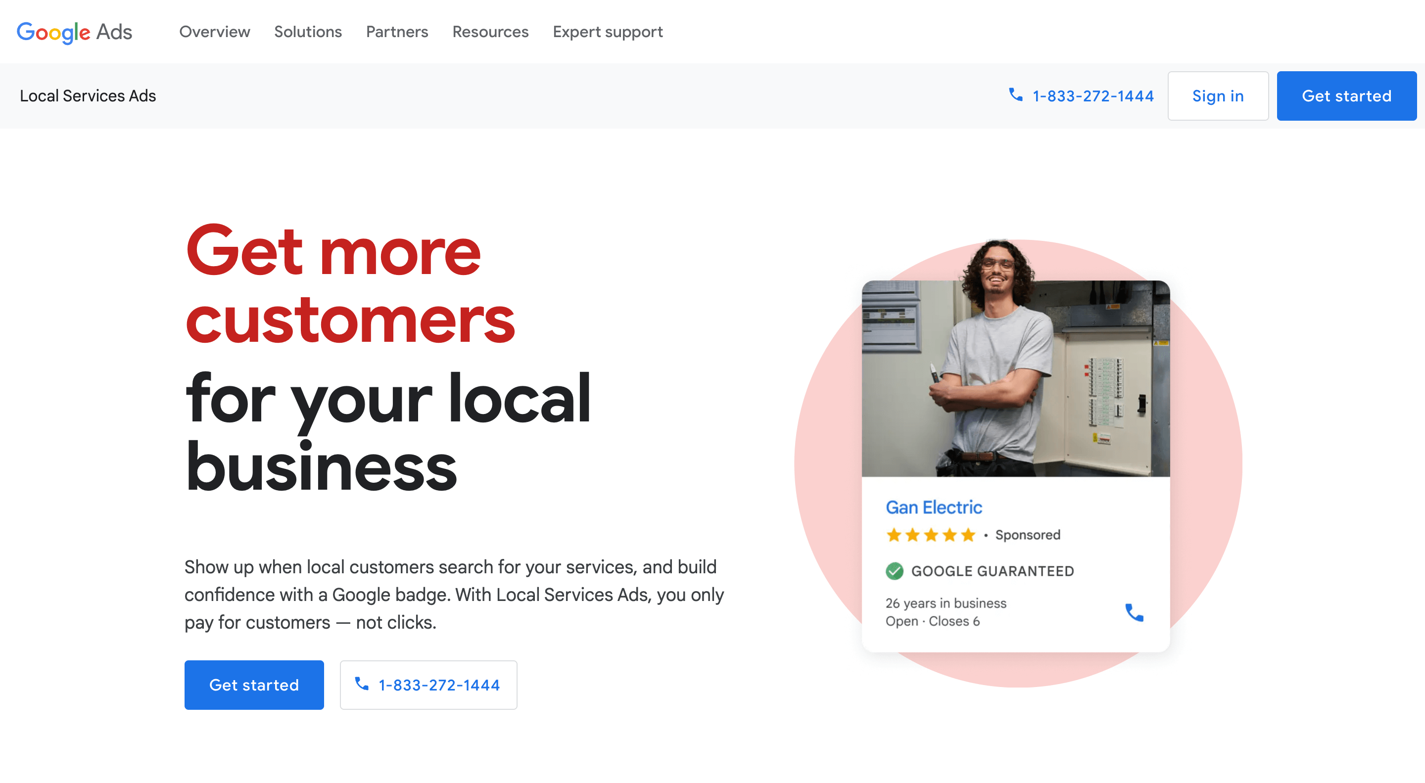 Google Local Services Ads homepage: Get more customers for your local business
