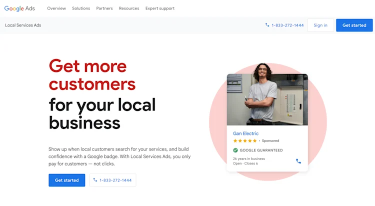 Google Local Services Ads homepage: Get more customers for your local business