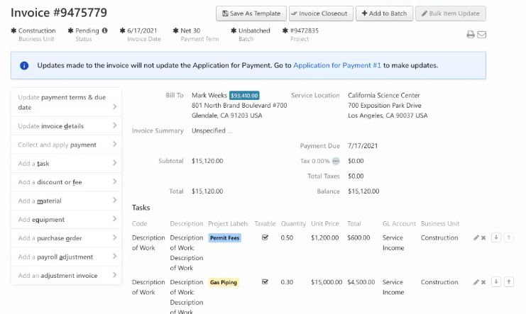 Invoice Subcontractor project tracking in ServiceTitan