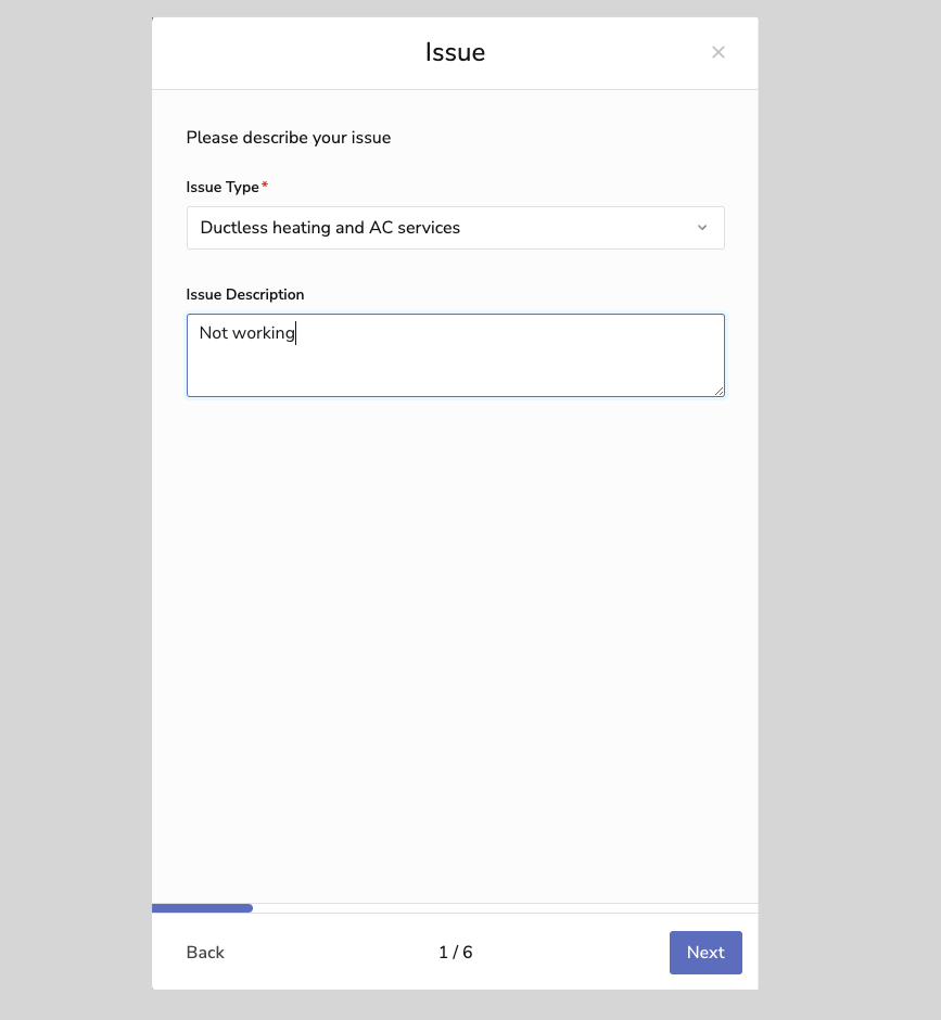 Describe your issue: Issue description box for customers to explain the issue at hand