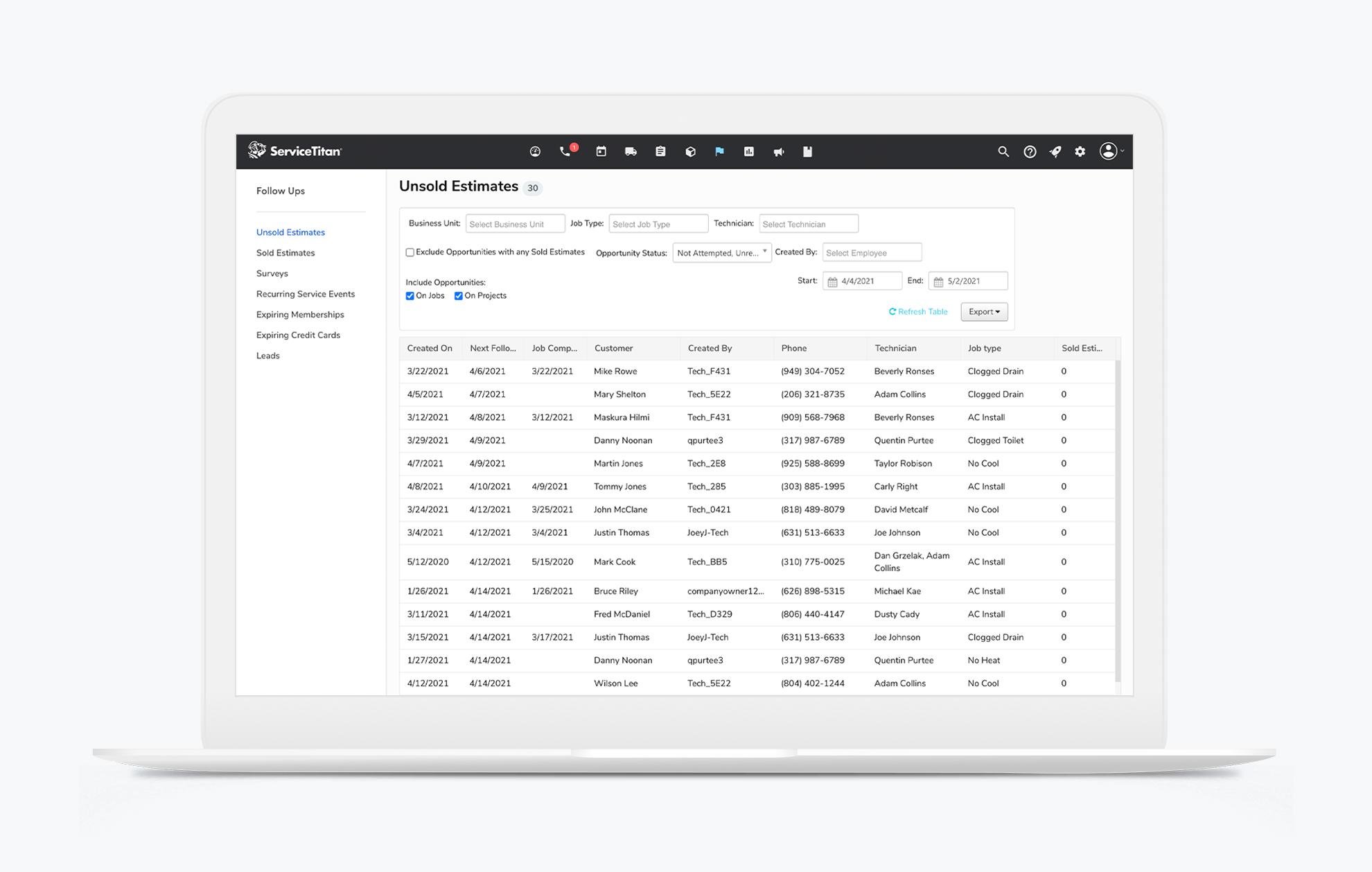 Follow Ups: Unsold Estimates in ServiceTitan