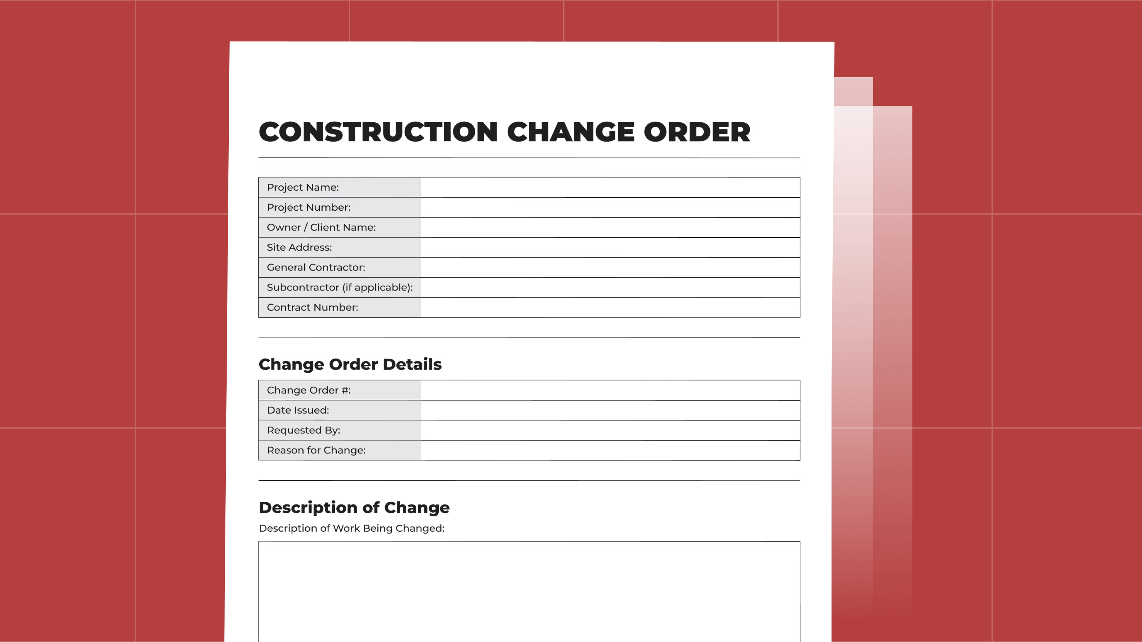 Construction Change Order Template for Subcontractors