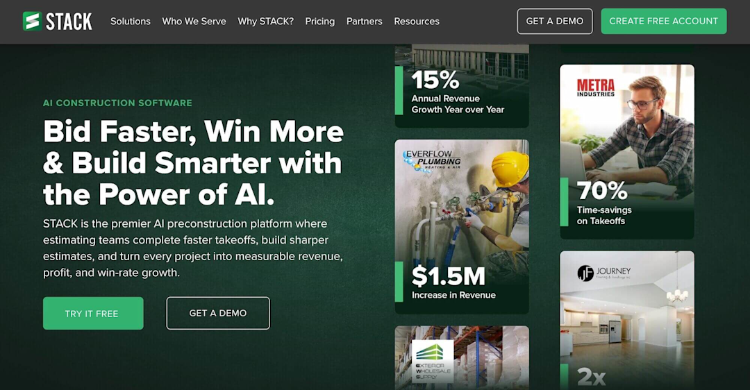 Stack homepage: Bid Faster, Win More & Build Smarter