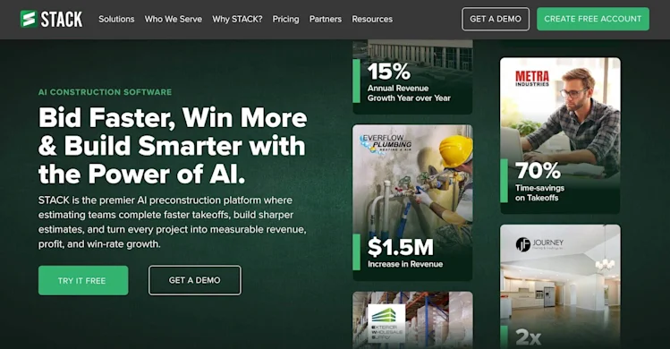 Stack homepage: Bid Faster, Win More & Build Smarter