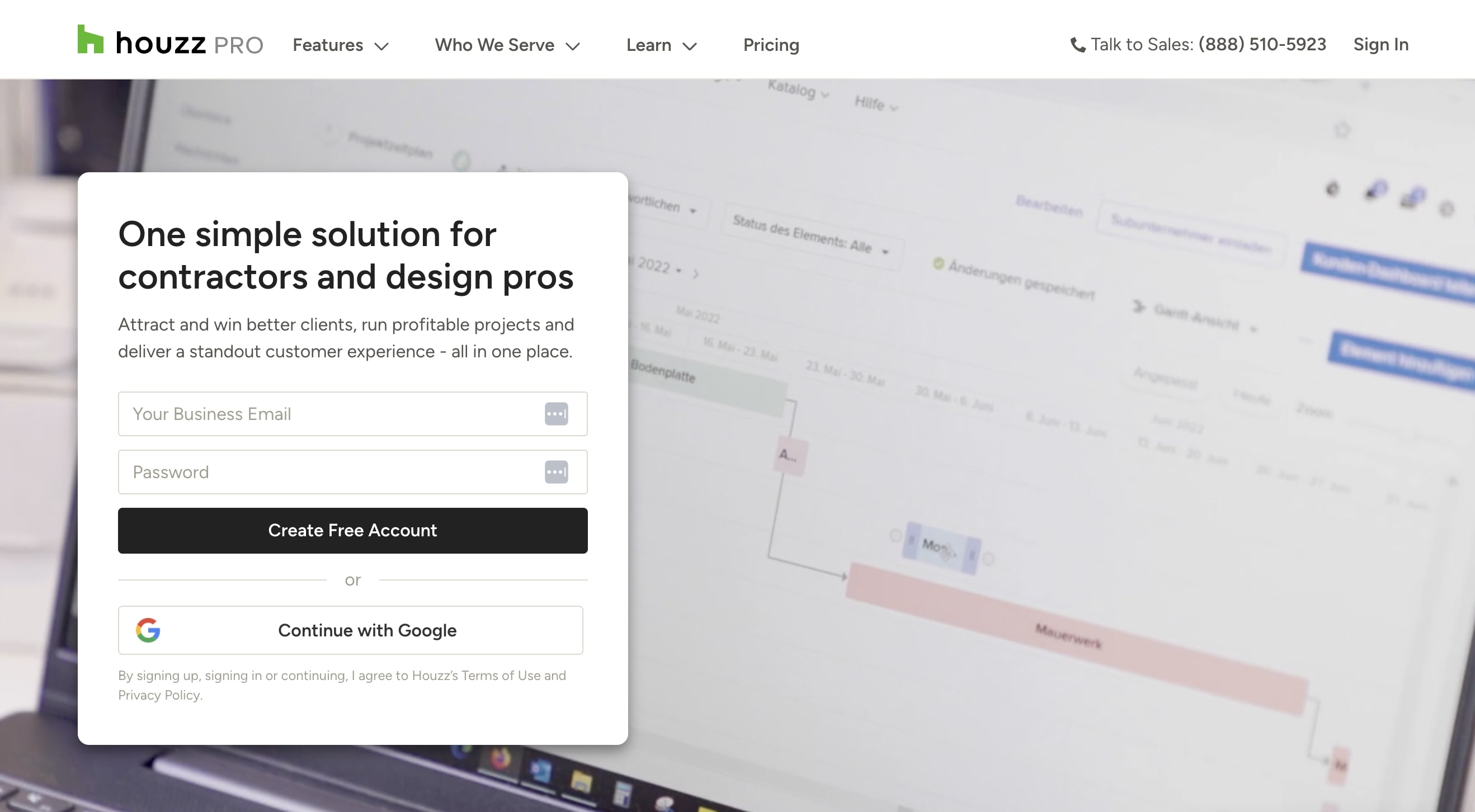 Houzz Pro homepage: One simple solution for contractors and design pros