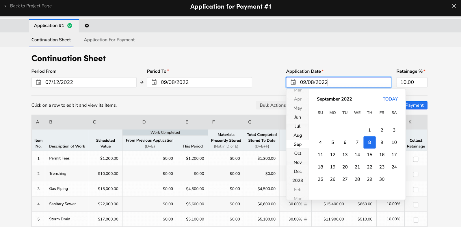 Application for Payment #1: Continuation Sheet