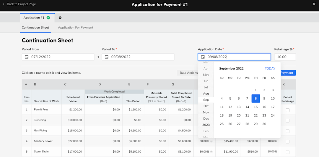 Application for Payment #1: Continuation Sheet