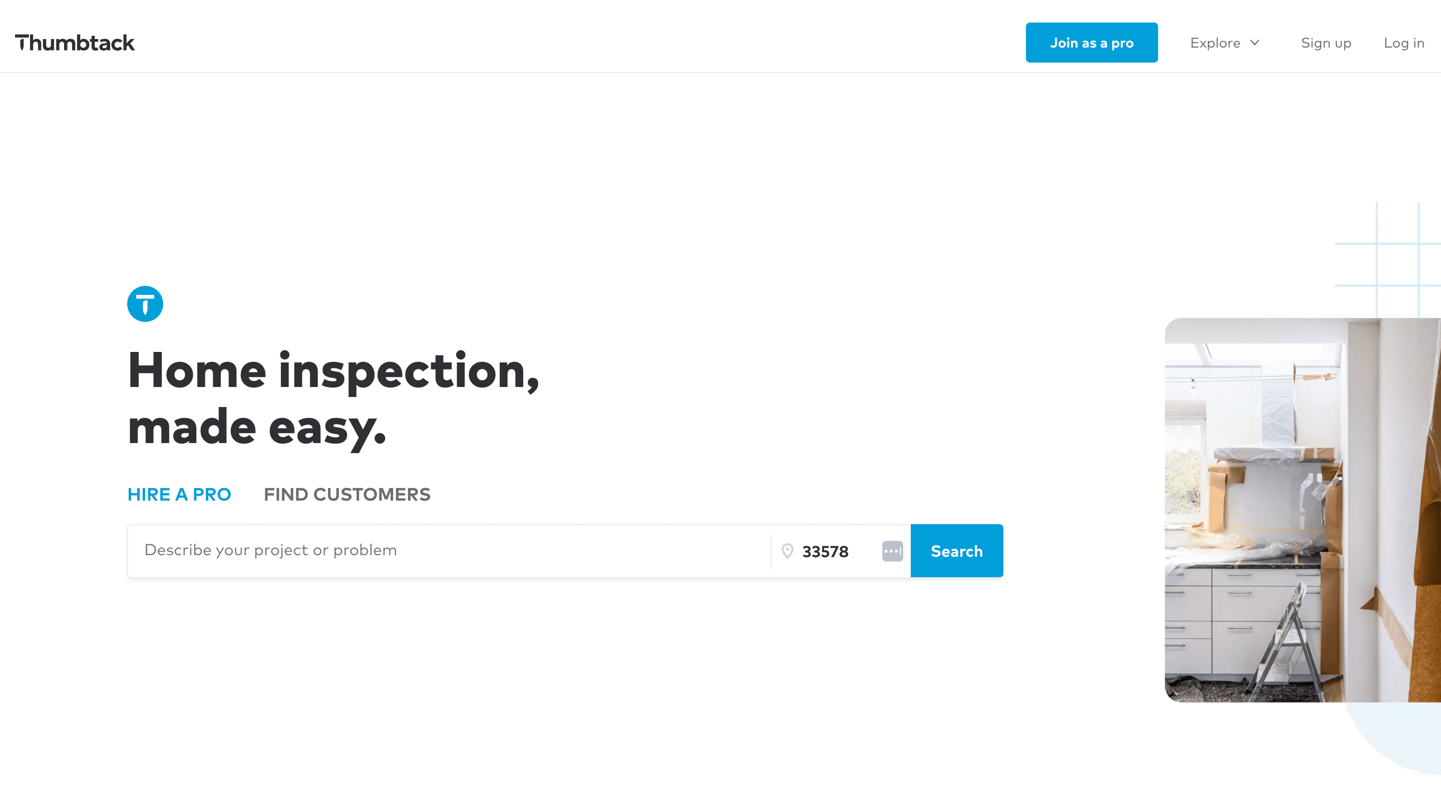 Thumbtack homepage: Find local professionals for pretty much anything