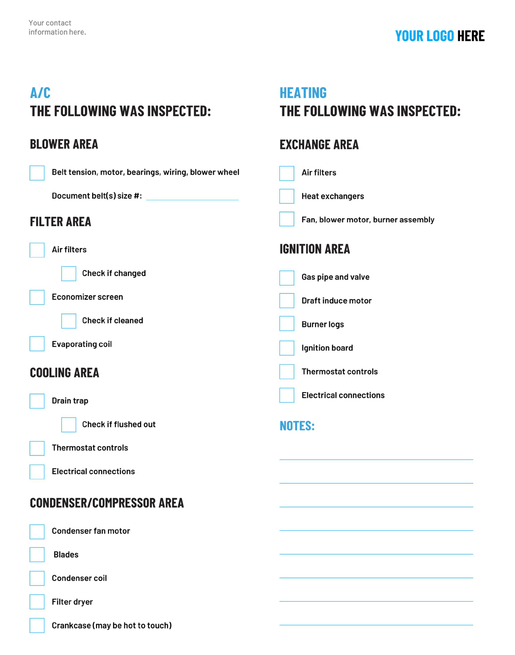 HVAC Maintenance Checklist template: A/C and Heating