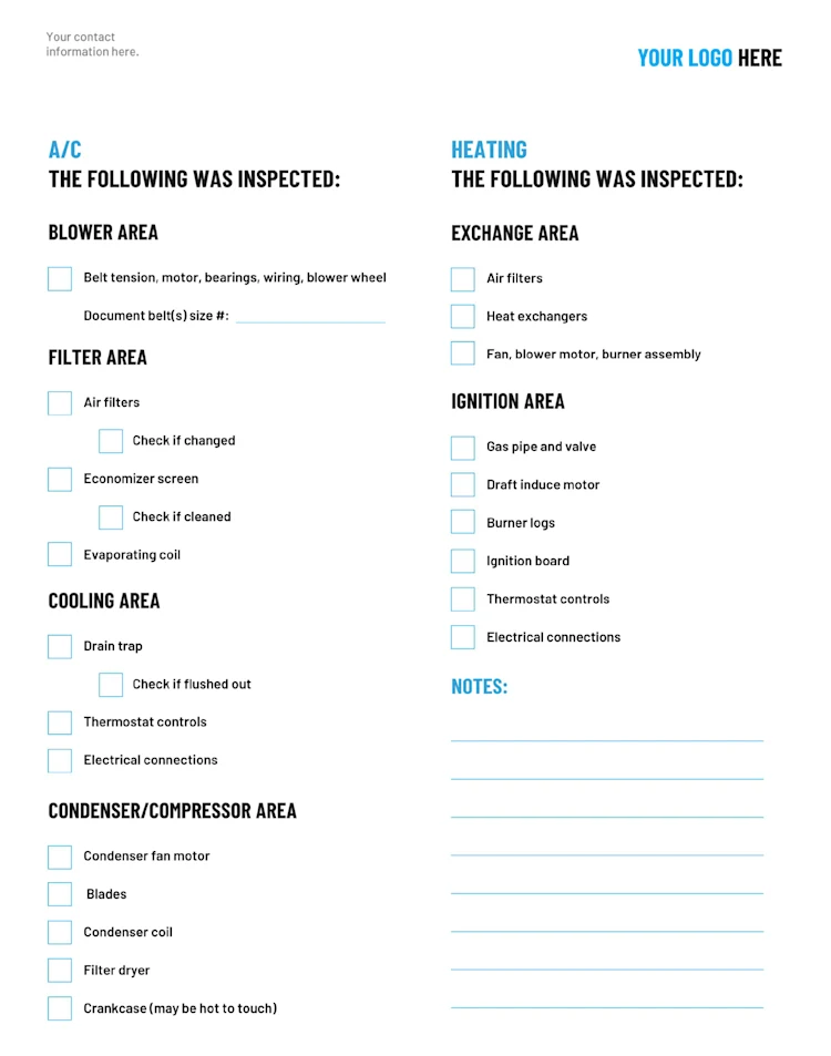 HVAC Maintenance Checklist template: A/C and Heating