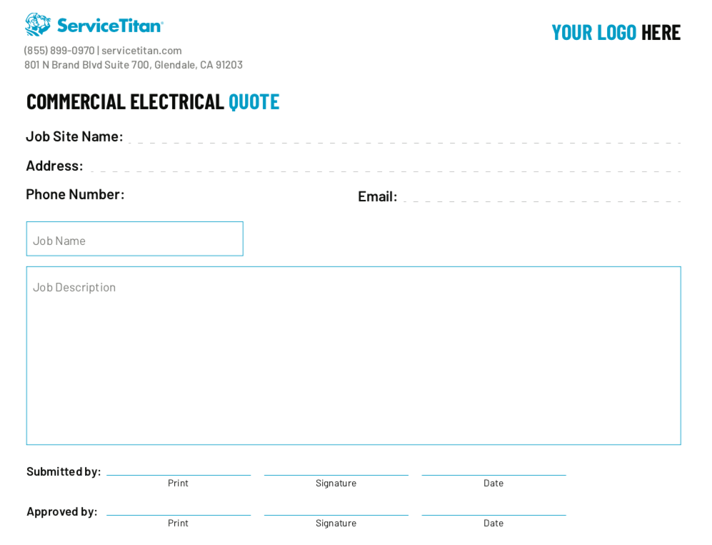 Commercial Electrical Quote Template: Job Site Name, Address, Phone Number