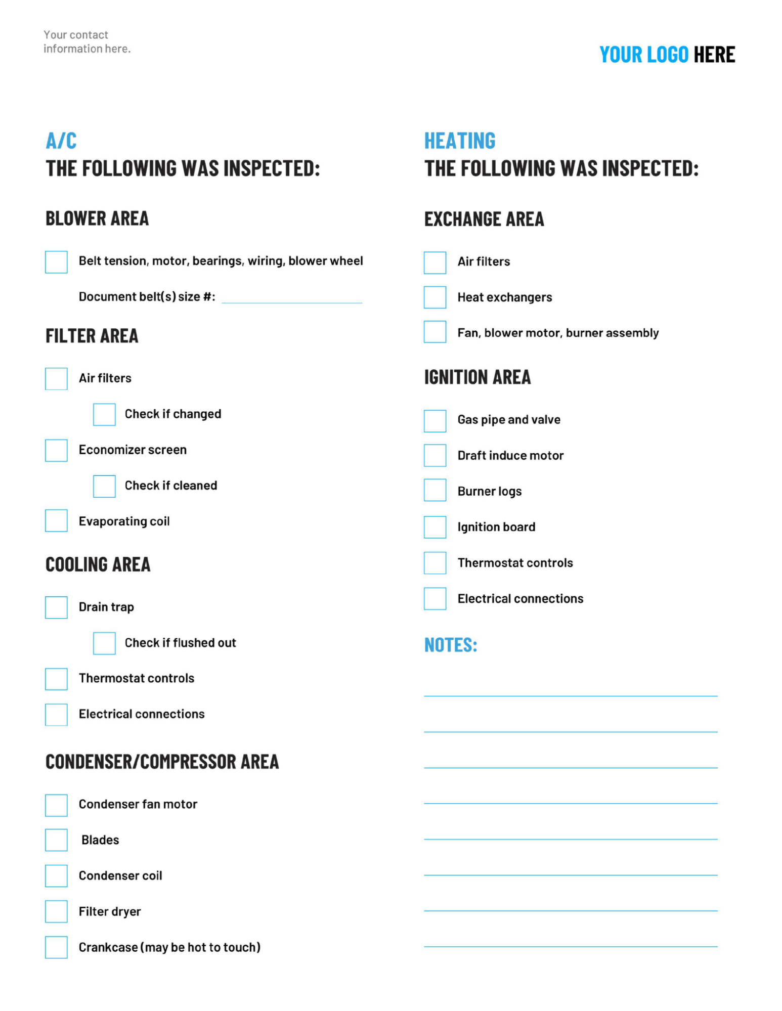 HVAC Maintenance Checklist: Page 2 of 2