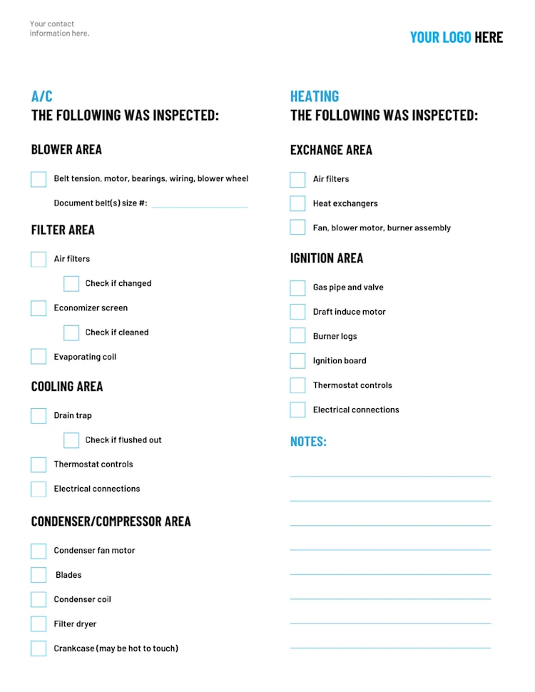 HVAC Maintenance Checklist: Page 2 of 2