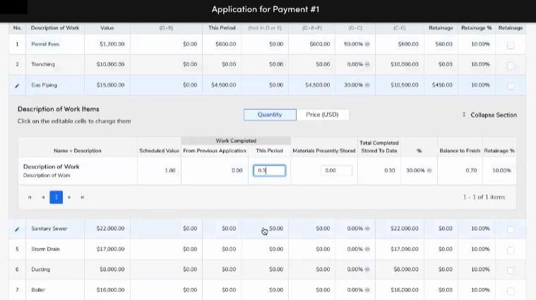 Application for Payment: Description of Work Items in ServiceTitan