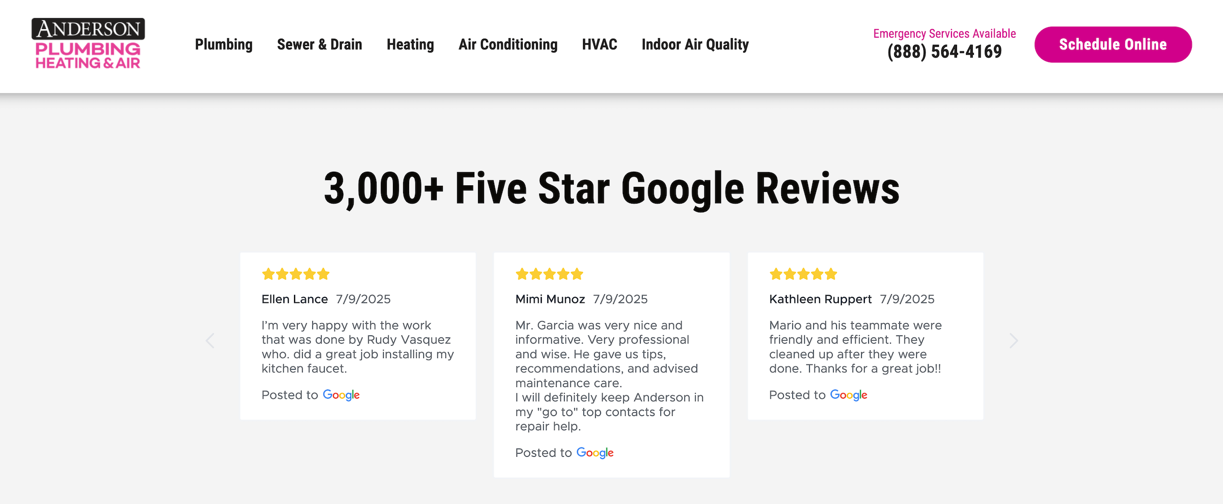 Anderson Plumbing, Heating & Air: Google reviews