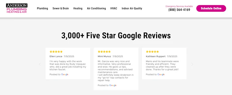 Anderson Plumbing, Heating & Air: Google reviews