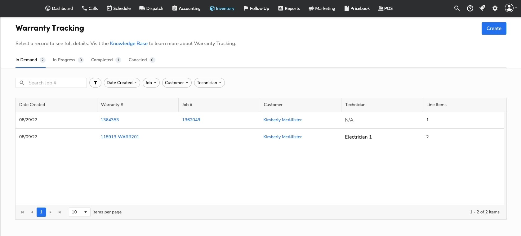 Warranty Tracking: In Demand Details