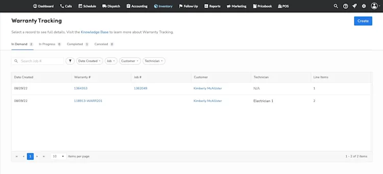 Warranty Tracking: In Demand Details