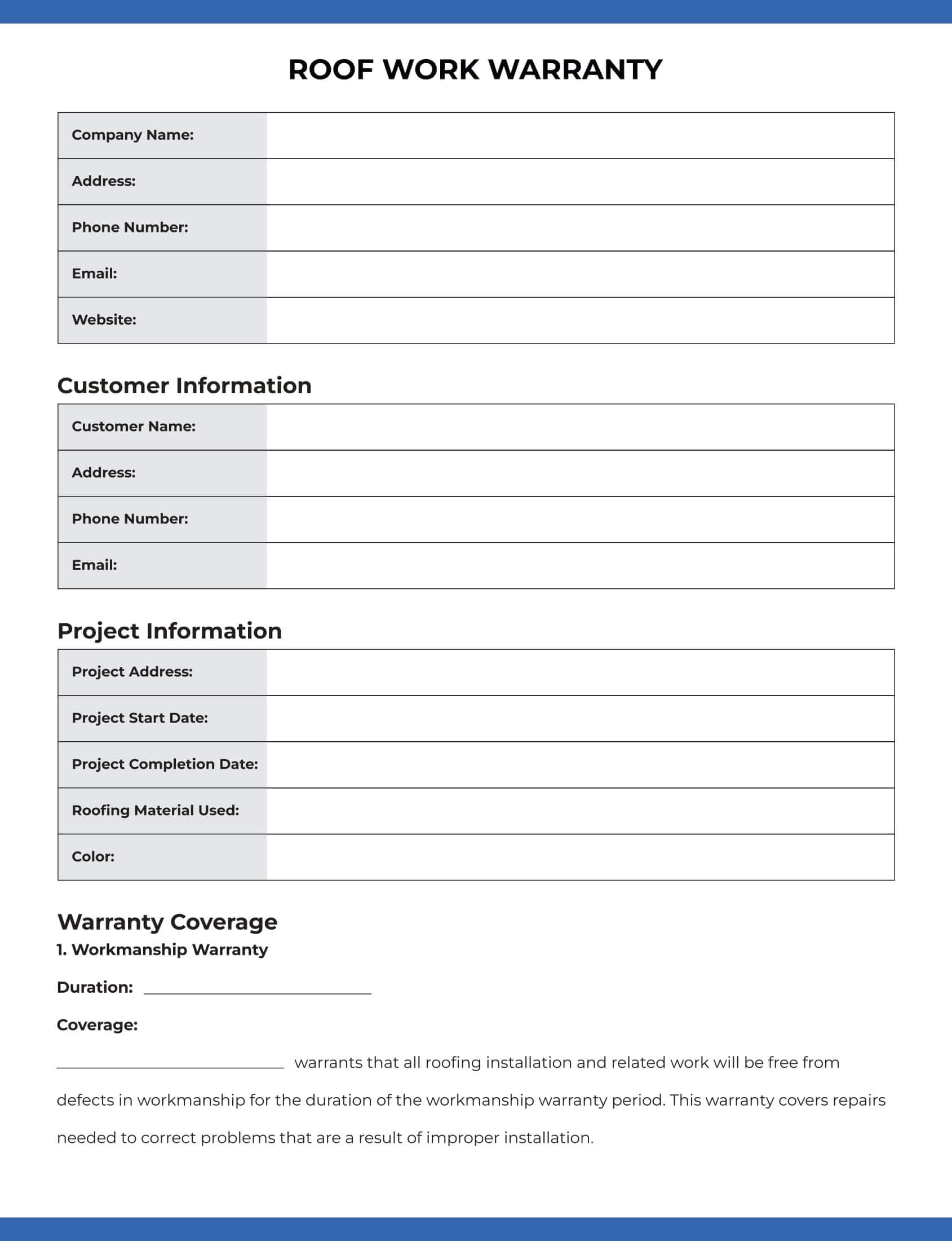 Roof Work Warranty Template | Page 1 of 3