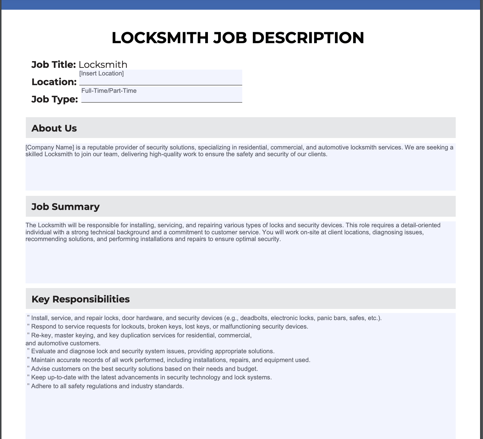 locksmith-job-description-template