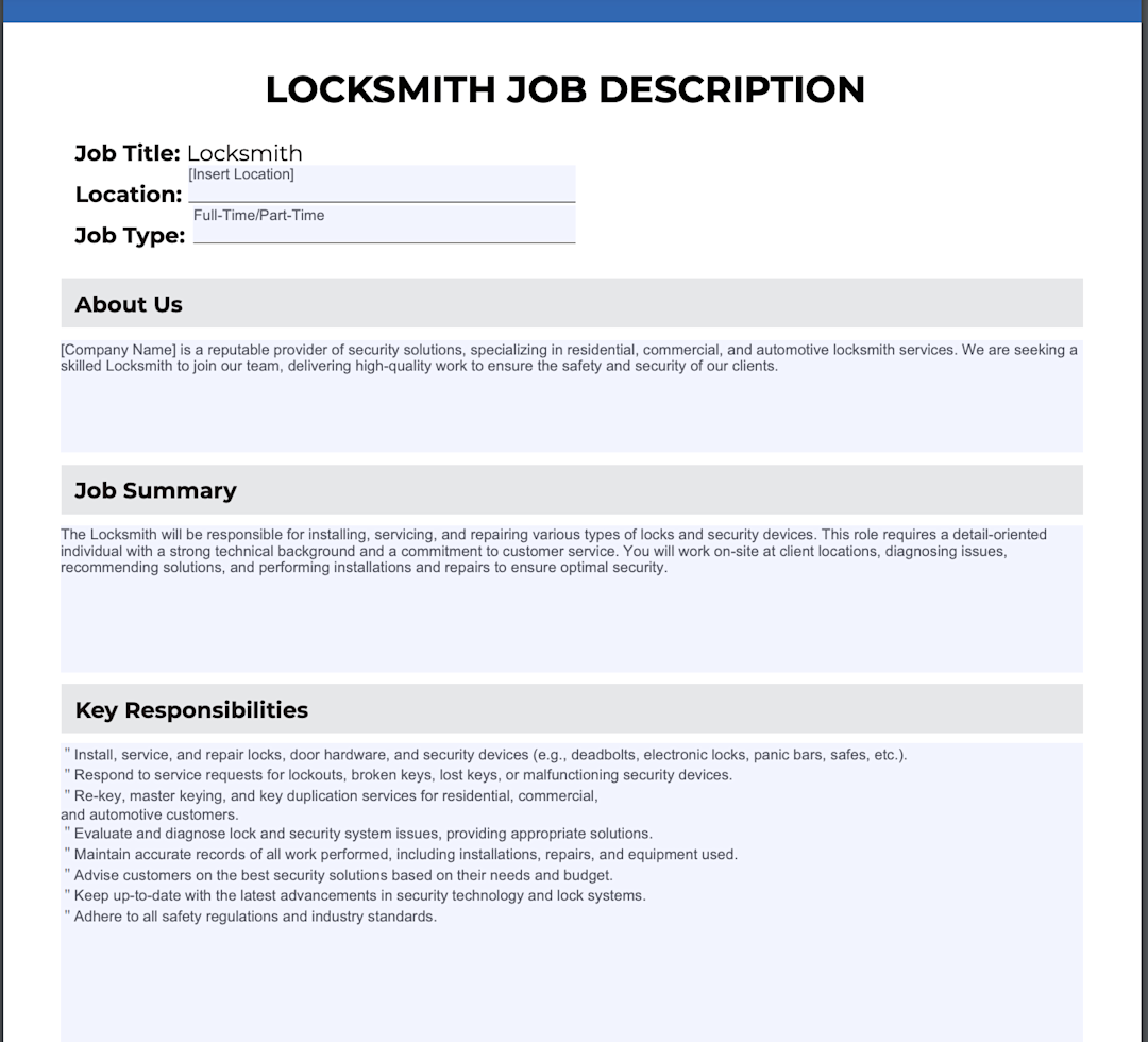 locksmith-job-description-template