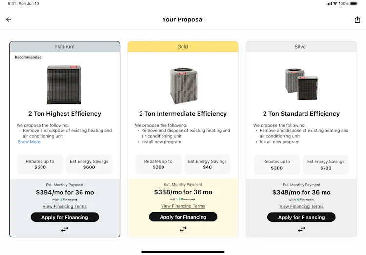 HVAC Proposal: Platinum, Gold, Silver (2 Ton Efficiency)