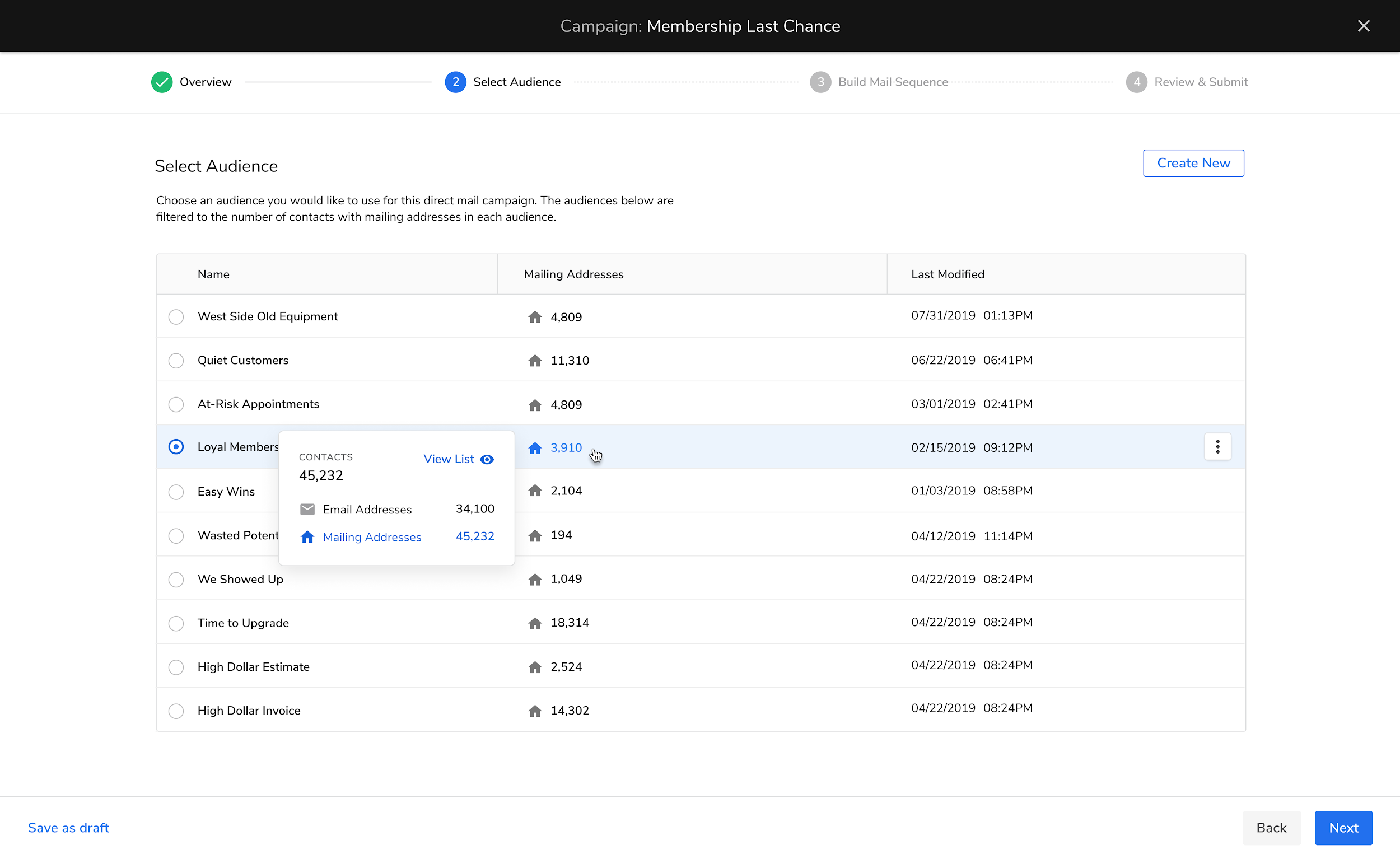 Setting up plumbing postcards in ServiceTitan: Select Audience