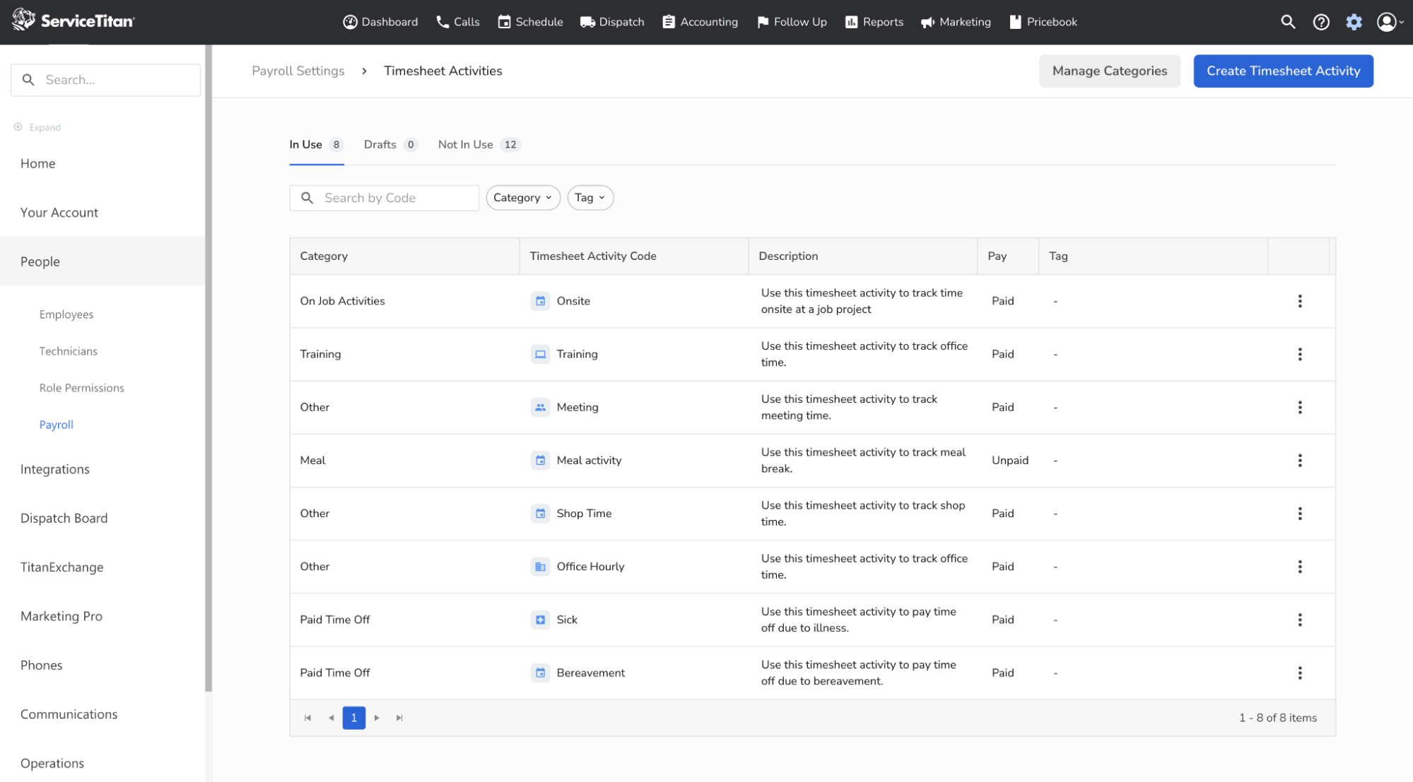 Timesheet Activities for People and Payroll