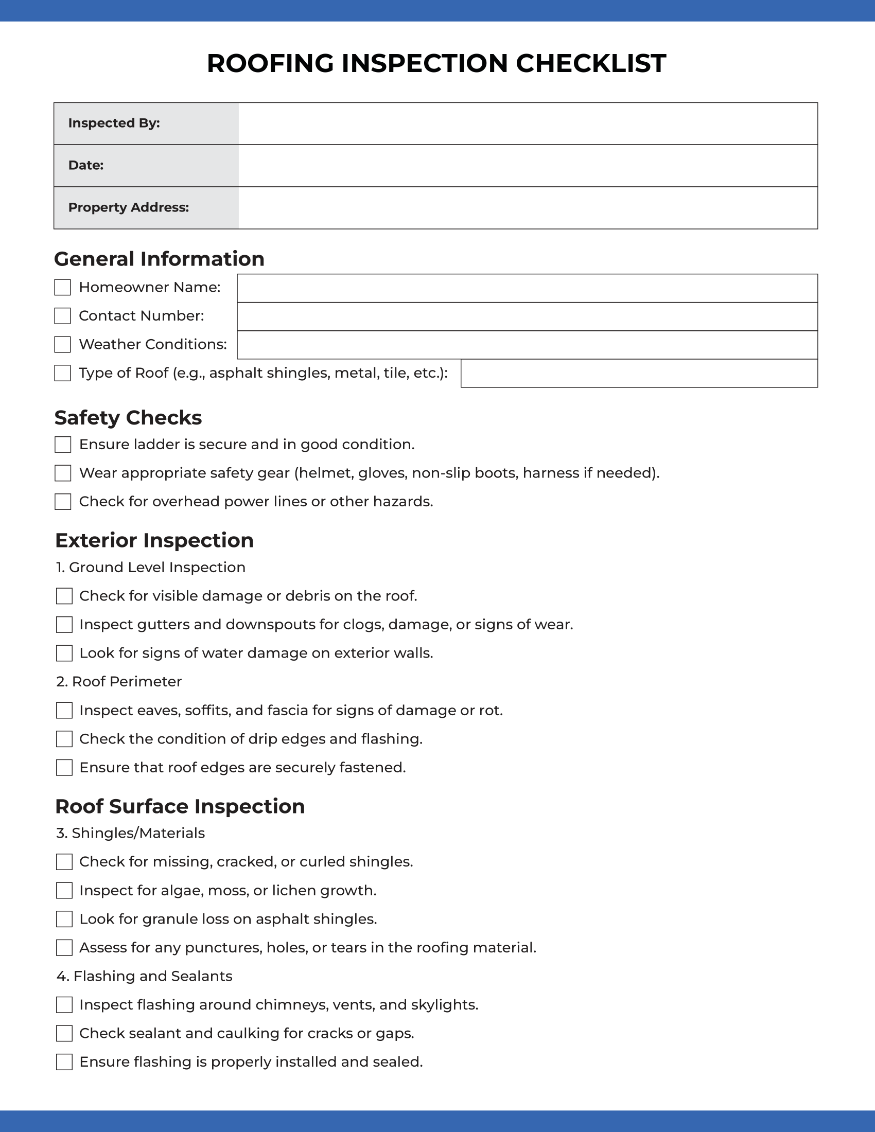 Roofing Inspection Checklist | Page One