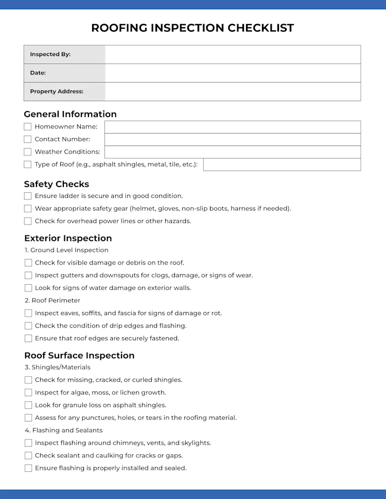 Roofing Inspection Checklist | Page One